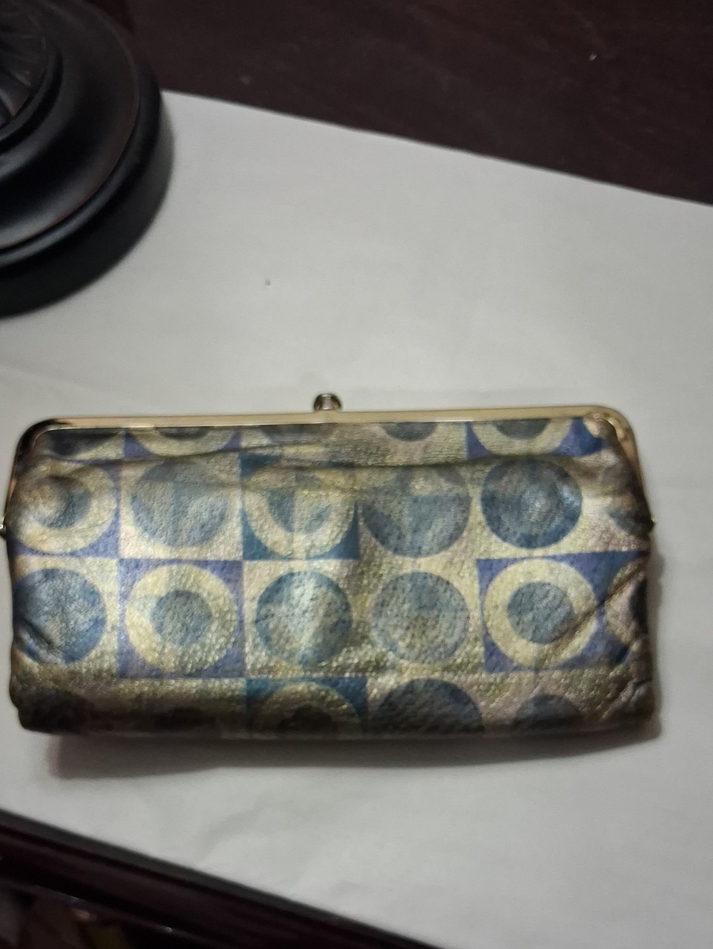HOBO Metallic Gold and Blue Geometric Frame Clutch Wallet